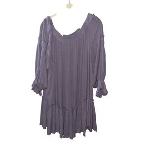 Free People See You There Purple Crinkle Gauze Smocked Tiered Tunic Mini DressS